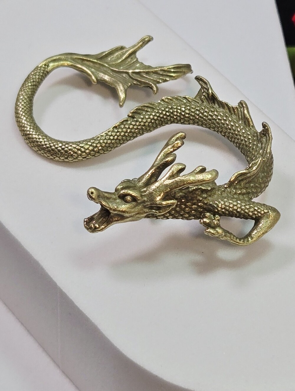 Mini Brass Chinese Dragon Figurine Medieval Lindwyrm Fantasy Statue DND Decor